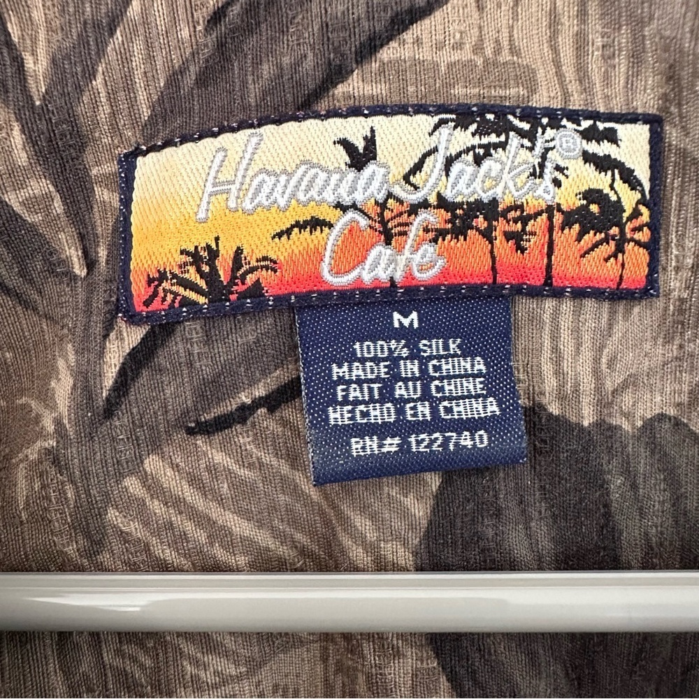 Havana Jack's Cafe Button Down Shirt Men's M Hawaiian Palm Trees Silk beige - Picture 6 of 10